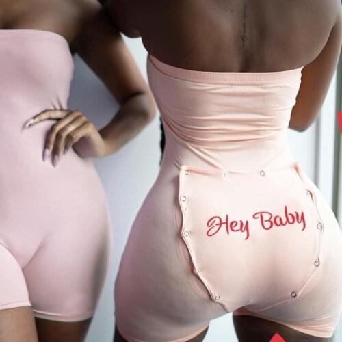 FUFUCAILLM Women Strapless Bodysuits HEY BABY Letter Embroidery Sexy Skinny Bodycon Casual Mathing Tube Top Home Rompers