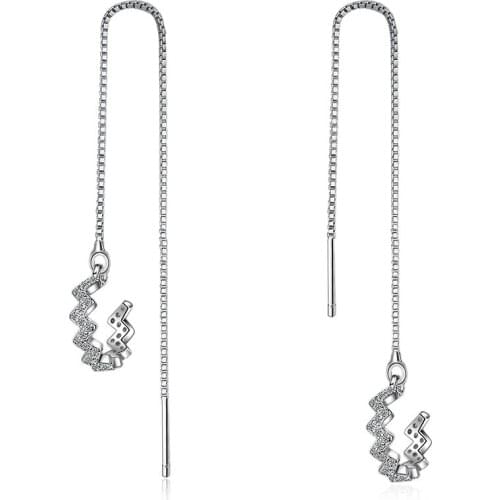 100% 925 sterling silver fashion shiny crystal ladies' long drop earrings for women jewelry birthday gift wholsale drop shipping