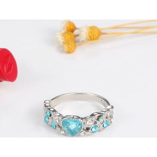 Women Ring Engagement Ring Light Blue Love Shape Inlaid Cubic Zirconia Romantic Couple Give Girlfriend Gift Anniversary Gift