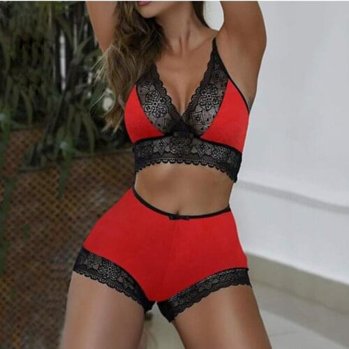 Womens Sexy Underwear Suit Lace Lingerie Two-piece Set See-through Bra Panty Fashion Female Sleepwear Nightwear