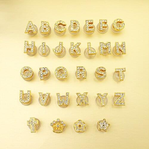 1pcs Classic Golden Letter Shoe Buckle DIY Rhinestone Crown Couple croc Jibz Accessories Decaration Clogs Kids Girls Gifts