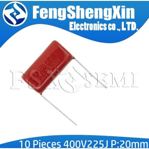 10pcs/lot 400V225J 2.2UF Pitch 20M 225J400V 225 400V 2200PF CBB Polypropylene film capacitor