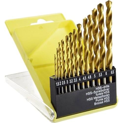 Hot 13Pc 1.5-6.5mm Round Shank Twist Drill Bit Set Titanium Coated HSS Bit Woodworking Metal Tools