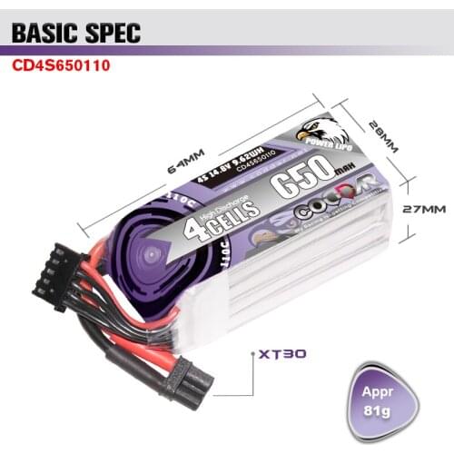 2 PCS CODDAR 650mAh 14.8V 4S 110C Lipo Battery XT30 Plug For RC Quadcopter Helicopter FPV Racing Drone Parts