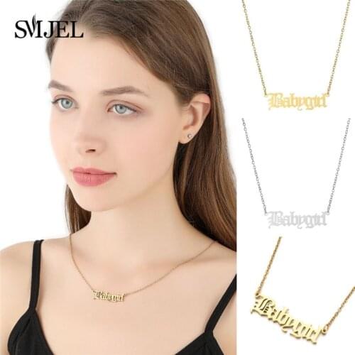 2020 New Fashion Gold Babygirl Letter Necklace Name Pendants Unique Gift for Mom Stainless Steel Babygirl Aries Necklace