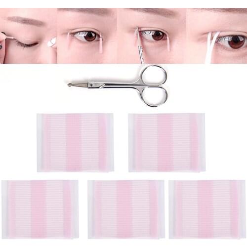 208pcs Double Sided Adhesive Eyelid Fiber Magic Makeup Invisible Eye Sticker Tape Eyelid String Tools + Safety Scissors Hot