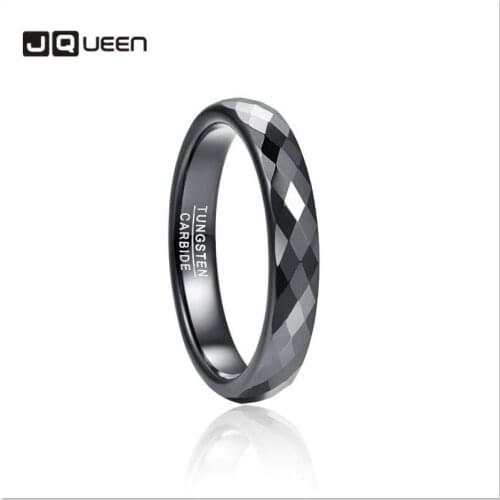 4mm Womens Ring Tungsten Carbide Ring Black Polished Finish Rhombic Cut Wedding Ring Comfort Fit Tungsten Steel Ring