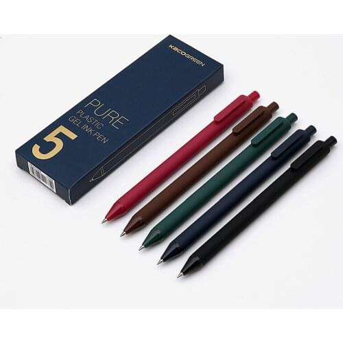 5pcs/box Kaco Retro Dark Colored Gel Pens Retractable 0.5mm Fine Point Dark-red/green/brown/blue Black Pens for Journaling