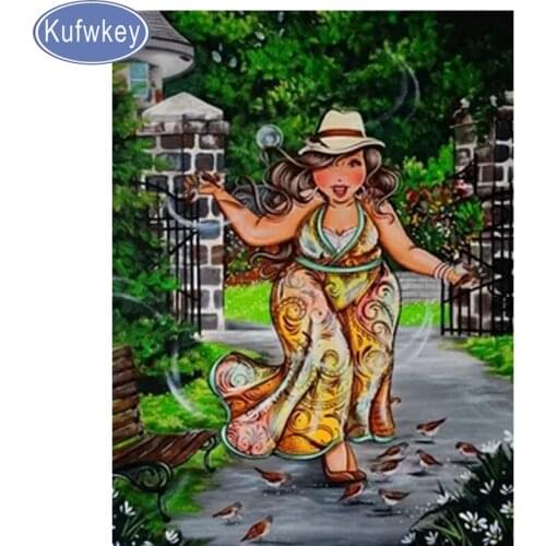 5D DIY Diamond Painting Full Square/Round Drill "garden fat lady" Embroidery Cross Stitch"Cartoon fat woman"Mosaic Home Decor
