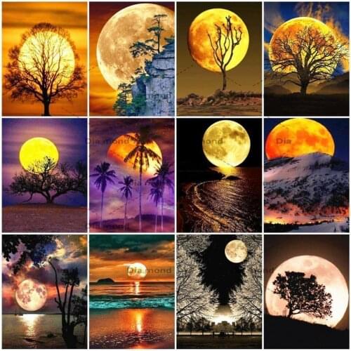 Diamond Embroidery Moon Mosaic Needlework Rhinestones Diamond Painting Moon Landscape Cross Stitch Kits Home Decoration