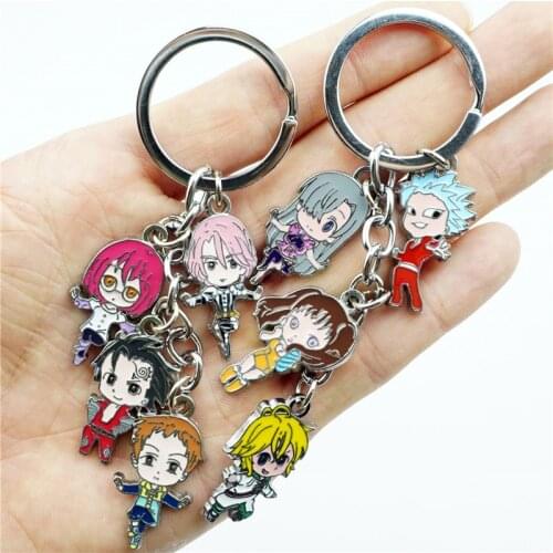 Anime The Seven Deadly Sins Keychain Keyring 4 In 1 Set Alloy Metal Pendant Cartoon Figures Key Ring Cosplay Accessories Gift