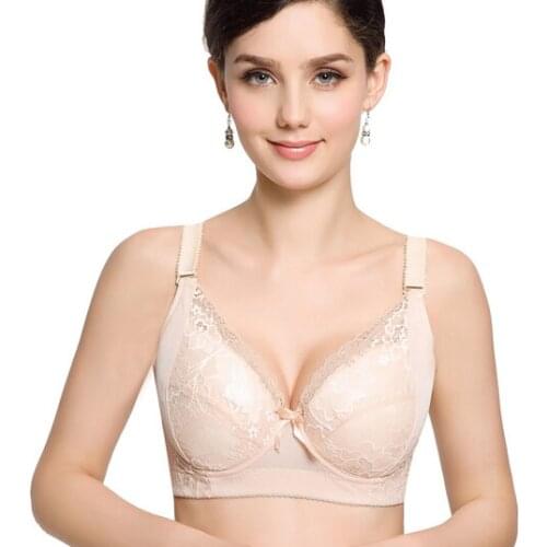 Plus size push up bra sexy lace bra cotton intimate brassiere thin cup bra full cup 100C 100D 100E black red pink bras for women