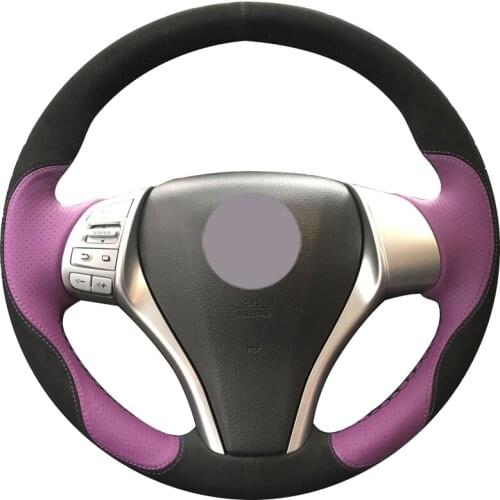 Black Suede Purple Leather Car Steering Wheel Cover for Nissan Teana Altima 2013-2016 X-Trail QASHQAI Rogue Sentra Tiida