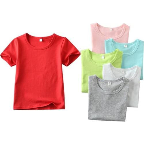 Kids Boys T Shirt Solid Color Short Sleeve Summer Baby Girls T-Shirts Top Cotton Childrens T-Shirt O-Neck Tee Tops DQ255