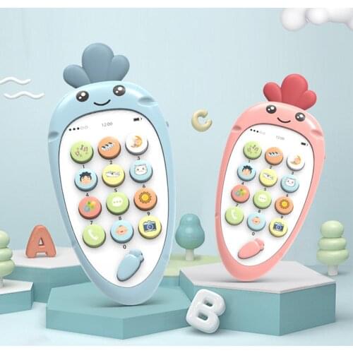 Kids Simulation Mobile Phone Cute Carrot Shape Electronic Teether Phone Simulation English Music Phone Baby Early Education Toys