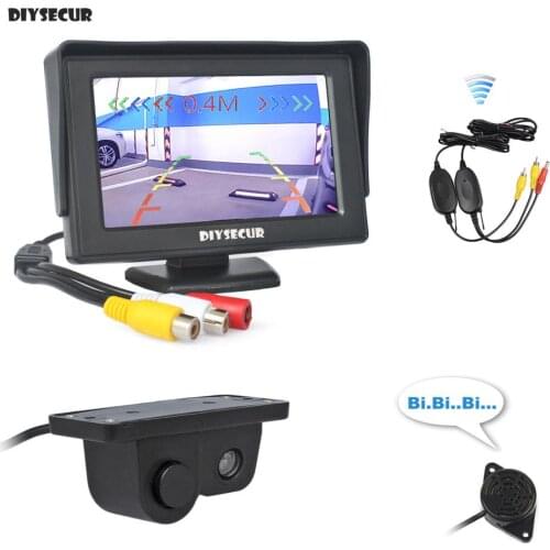 DIYSECUR Wireless 4.3" TFT LCD Car Monitor + Waterproof Video Parking Radar Video Parking Sensor Car Camera Parking System Kit