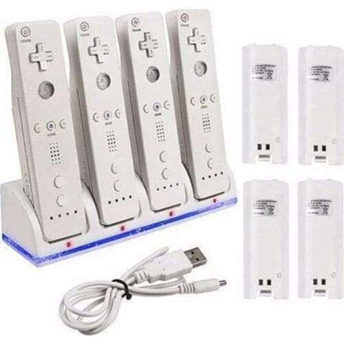 4Port Smart Charger Charging Dock Station with Rechargeable Batteries USB Data Cable for WII Game Console Accessories