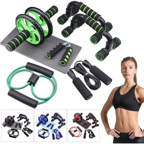 Resistance Bands Abdominal Wheel Ab Roller Chest Muscle Trainer Kneeling Pad Skipping Rope Push-up Stand Set Fitness Equipment