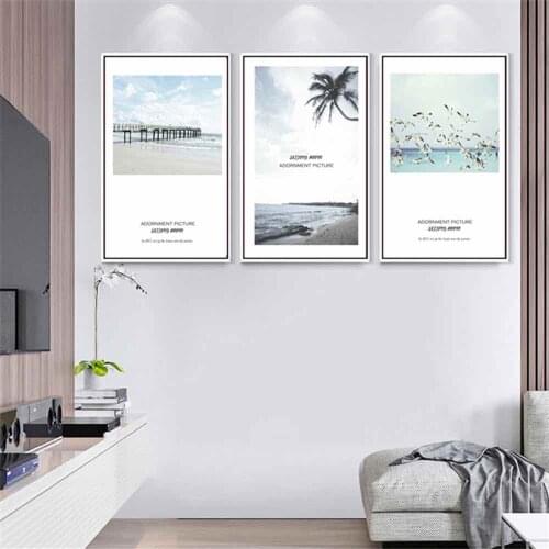 HAOCHU Marine Sandy Beach Bridge Painting For Living Room Home Decor Painting Print Poster Simple Nordic Wall Picture Canvas