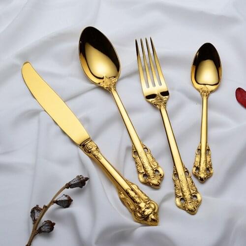 Exquisite 304 stainless steel palace style western tableware set steak steak fork combination classic retro relief handle