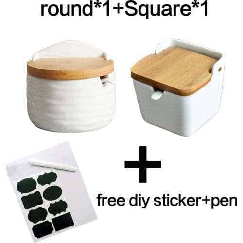 Kitchen Tool Creative Nordic Style Ceramic Kitchen Seasoning Jar Set Wooden Cover Salt Shaker Seasoning Jar spice rack