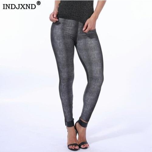 LJCUIYAO Graffiti Pattern Print Leggings Fitness Leggings For Women Sporting Workout Leggins Elastic Slim Faux Denim Sport Pants