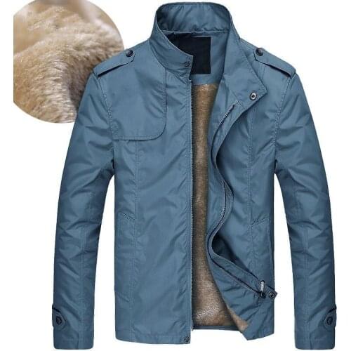 Men autumn winter new fleece thick jacket casual stand collar cotton Long Sleeve Outerwear Cashmere wool liner Coats warm