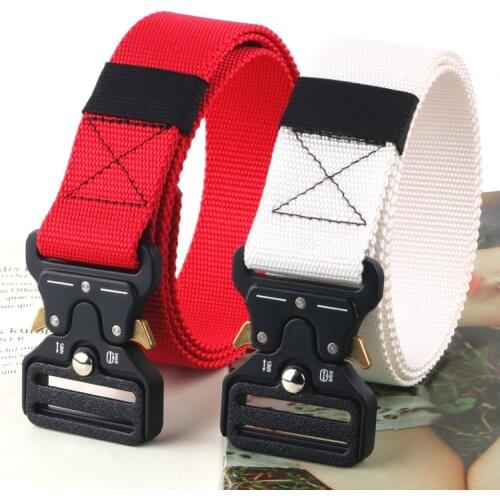 3.8CM Men Belt Nylon Tactical Army Belt Trousers Metal Buckle Canvas Belts Outdoor Training Camouflage Red Military Waist Belt