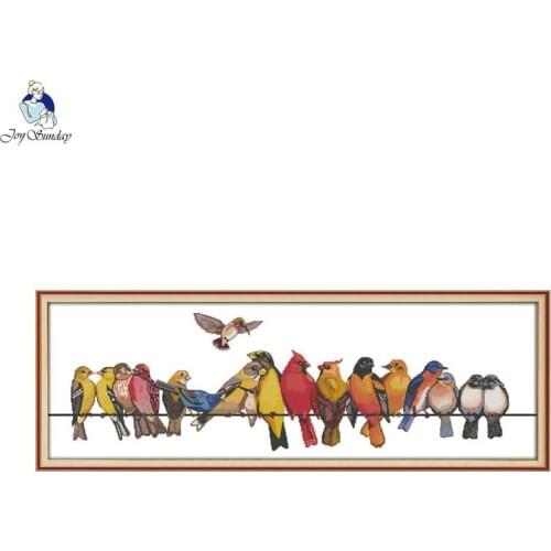 Joy Sunday The Birds Gathered Patterns Cross stitch kits DIY Handmade DMC 14ct and 11ct Embroidery Needlework