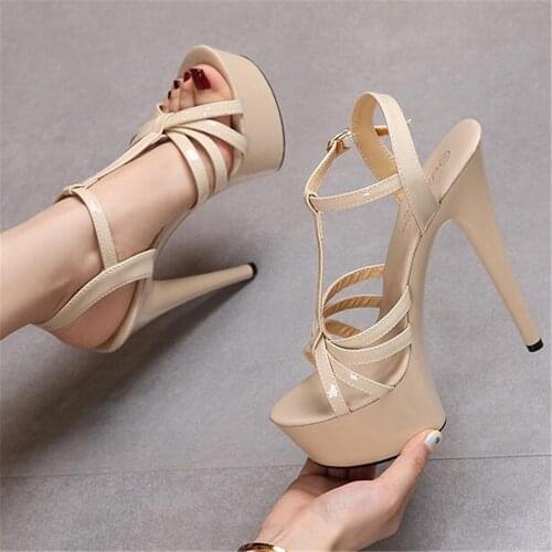 Latest 2021 Show Artifact Model High Heel Shoes Female Sexy Waterproof Platform 13/15 CM Sandals Womens Summer Stilettos Nude