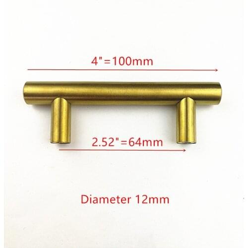 Diameter 12mm hole spacing 64mm Gold handle Stainless Steel Kitchen Cabinet Door Handle Drawer Pulls Cupboard Knobs