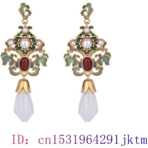 White Jade Flower Ear Studs Jewelry Amulet Crystal Zircon Fashion Earrings Gifts 925 Silver Chalcedony Charm Natural Gemstone