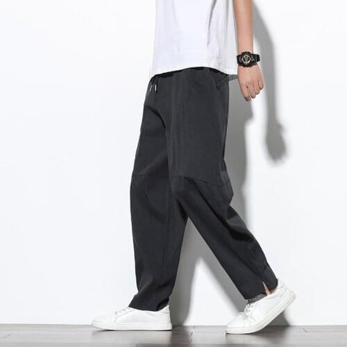 2021 New Harem Pants Men Streetwear Casual Joggers Mens Pants Cotton Linen Sweatpants Ankle-length Men Trousers M-5XL