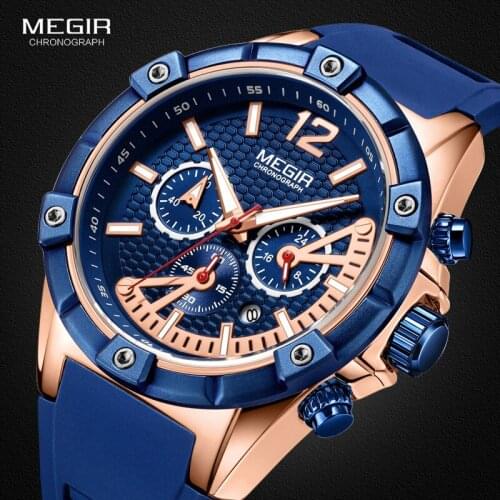 Blue Silicone Sports Chronograph Quartz Wrist Watches for Men Waterproof Luminous Stopwatch Clock Relojios Masculinos MN2083-2N0
