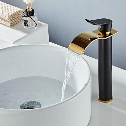 Bathroom Faucet hot and cold Brass Water Sink Crane Brass Black Gold Basin Faucet Waterfall Sink Faucet Single Handle water tap
