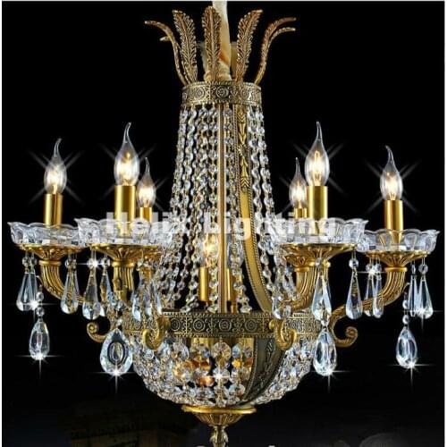 Modern European Brass Luxury Crystal Chandelier Brass Color Chandelier Home Hotel Decoration Chandelier LED AC 100% Guaranteed
