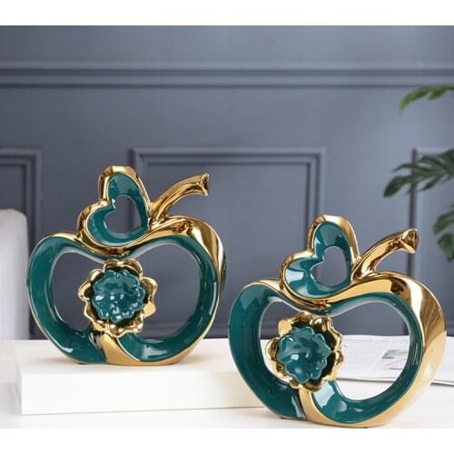 Modern Gold Green Apple Lovebirds Vase Ceramic Adornments Home Livingroom Desktop Figurines Craft Office Coffee Table Decoration