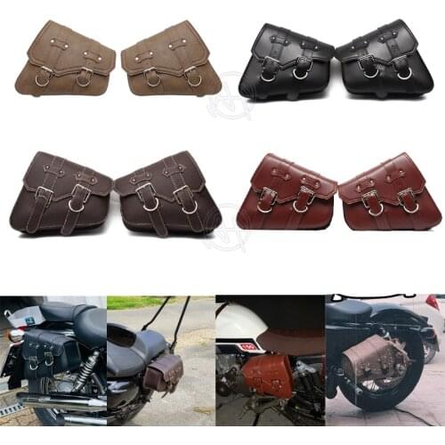 For Honda Suzuki Harley Sportster XL 883 XL1200 Black PU Leather Saddle Bag Motorcycle Luggage Left+Right Side Tool Bag
