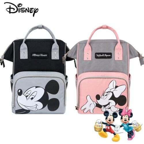 Disney Mickey Minnie USB Diaper Bag Large Capacity Mummy Maternity Nappy Bag Baby Travel Backpack For Baby Care Designer Pink