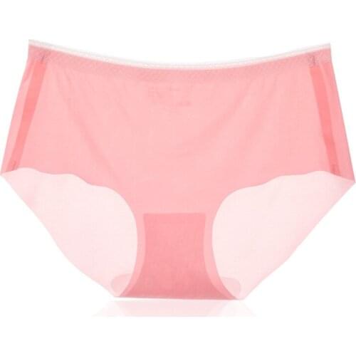 Thin non-trace underwear for women midwaist ice silk one piece of large-size sexy pure cotton crotch thin triangular shorts