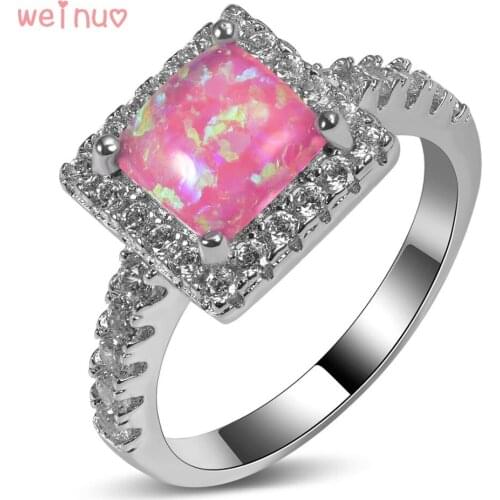 Weinuo Pink Fire Opal White Crystal Ring 925 Sterling Silver Top Quality Fancy Jewelry Wedding Ring Size 5 6 7 8 9 10 11 A288