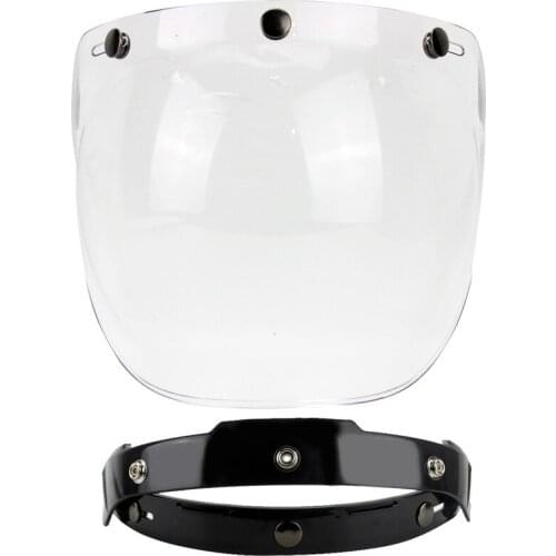 Wind-proof 3-snap Open Face Helmet Visor Vintage Retro Open Face Motorcycle Helmet Bubble Shield Visor Lens Glasses for Casco