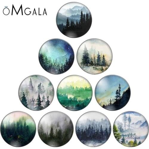 Green Forest Tree Art Painting 10mm/12mm/14mm/16mm/18mm/20mm/25mm Round photo glass cabochon demo flat back Making findings