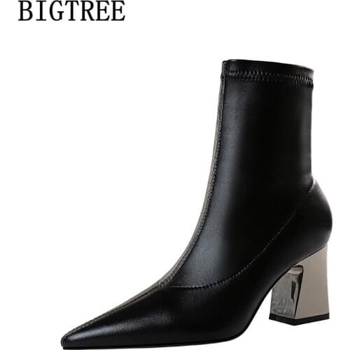 Bigtree Brand Shoes For Women Boots 2021 Ankle Boots For Women Black Hight Heels Boots For Women Fashion Female Shoes Stivali