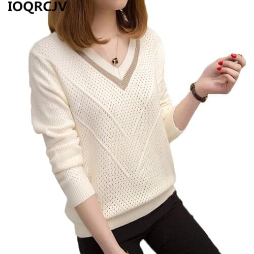 Women Pullover Sweater Knitting 2019Autumn Winter Sexy V-Neck Elegant Bottoming Sweater Ladies Jumper Tops plus size 6 colors 77