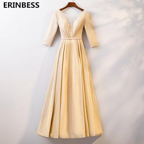 Vestido De Festa Longo Long Prom Dresses Scoop Yellow Prom Dress Long Sleeve Vestidos Robe De Soiree A-line Party Dress 2020
