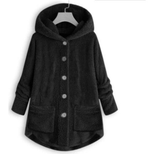 Winter Solid Color Plush Coat 2021 Womens Button Irregular Hooded Plush Woolen Coat Top Daily Wear Wm
