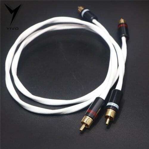 1 pair RCA to RCA Hi-end OFC pure copper plated silver 6mm Headphone Extension Wire Cord Aux 2RCA to 2RCA Audio Cable