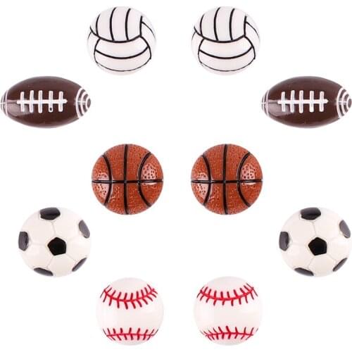 10pcs Sports Theme Mixed Resin Scrapbooking Hair Bow Clip Center Crafts Embellishment Charms Cabachons