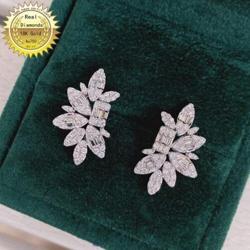 100% Au750 18k white gold Natural diamond all use 1.2ct earring Jewellery D-005